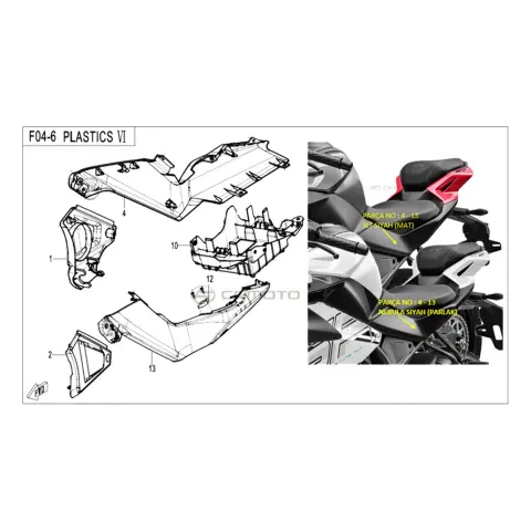 CFMoto CF250SR (CF250-6CH) E5+ Sele Altı Yan Karenaj Sol (Jet Siyah)