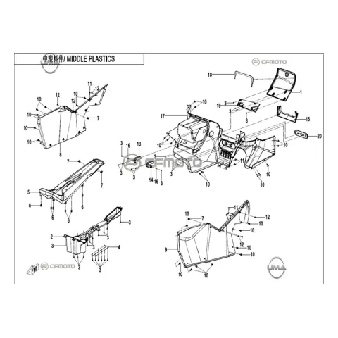 CFMoto CF1000UTR-C (Zforce) 1000SPORT-R (T1B) Torpido Kapağı Alt Braket (Mavi)