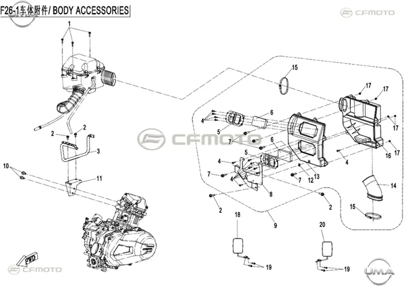 CFMoto Uforce 500 (T1B) Hava Filtresi Bağlantı Braketi Yatağı