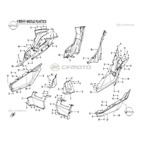 CFMoto Zforce 1000 Sport (T1B) Utr Sağ Koltuk Orta Karenaj