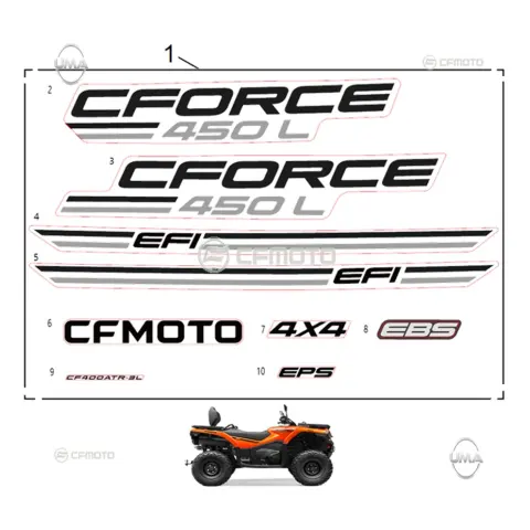 CFMoto CF450ATR-3L (T3B) Etiket Seti Komple (Turuncu)