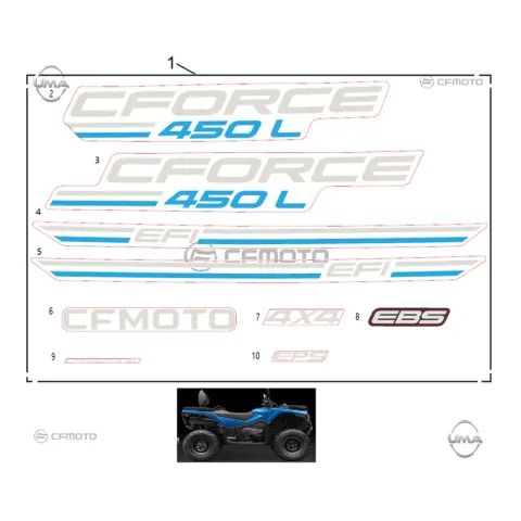 CFMoto CF450ATR-3L (T3B) Etiket Seti Komple (Mavi)