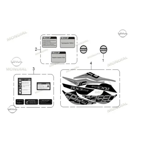 Mondial RX3 İ Evo 250 ABS (2018) Etıket Seti Komple (Beyaz)