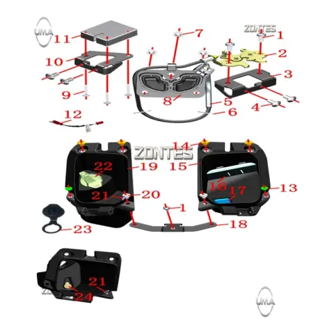 Zontes ZT125T-M Torpido Kilit Mekanizma Braketi Sol
