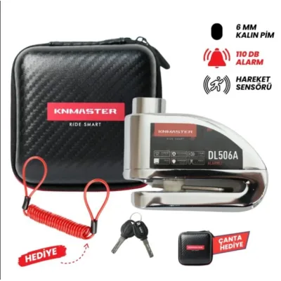 Knmaster DL506A 6mm Alarmlı Disk Kilidi | Hatırlatma Kablosu ve Taşıma Çantası Hediye