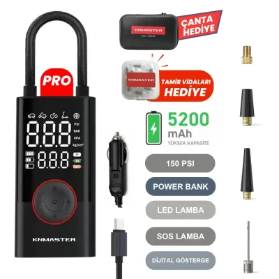 Knmaster LP200 PRO – 150 PSI Dijital Göstergeli Şarjlı Hava Pompası